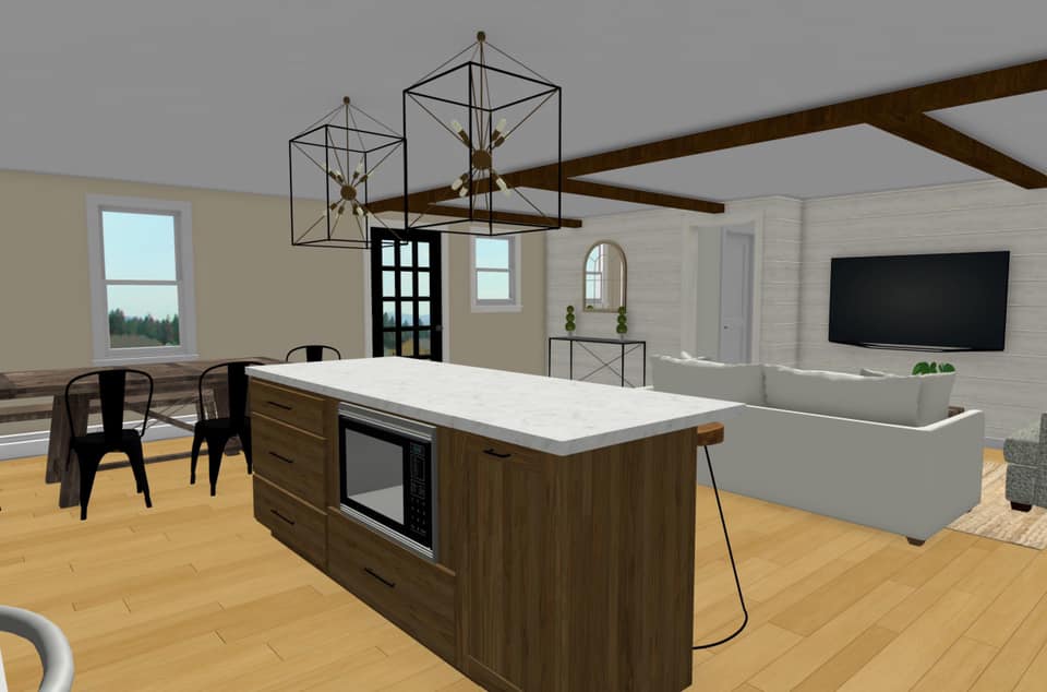 3D Rendering Open Kitchen Design, Emily's interiors, Shrewsbury, MA