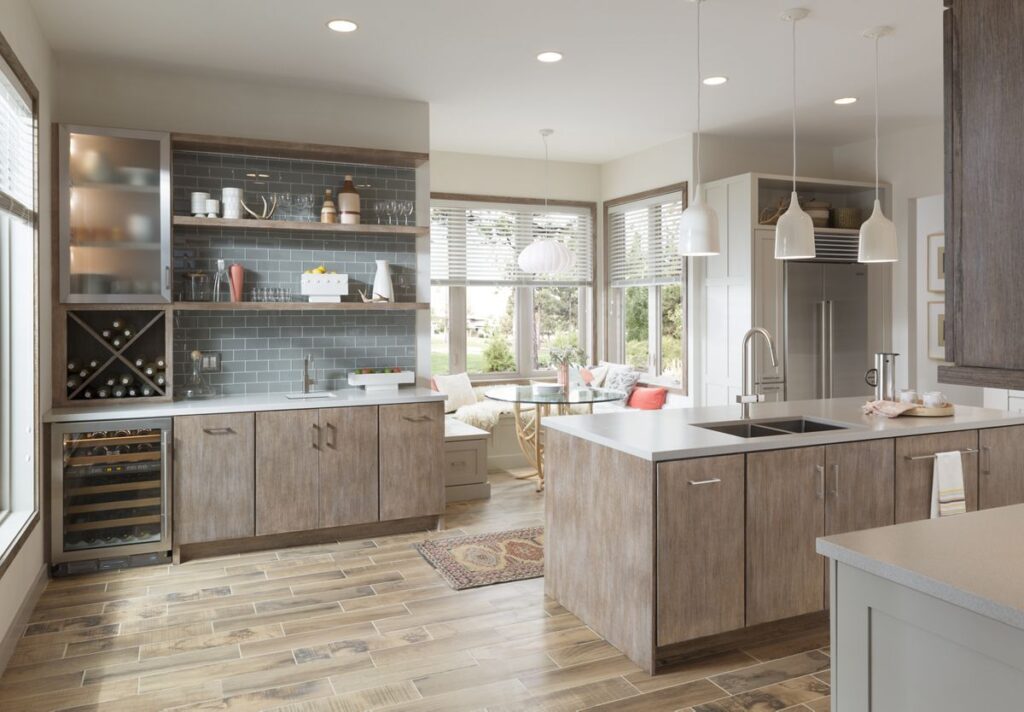 Color Coordinating Kitchen Cabinetry with Flooring and Backsplash Tile