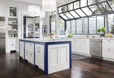Painted Kitchen Cabinets with All Glass Wall and Custom Pantry Cabinets