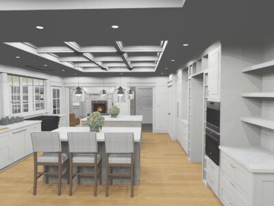 3d lifelike architectural design of a kitchen and kitchen addition design by Emily's Interiors
