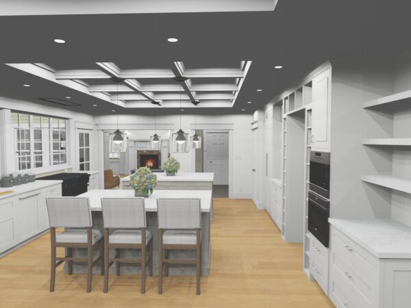 3d lifelike architectural design of a kitchen and kitchen addition design by Emily's Interiors