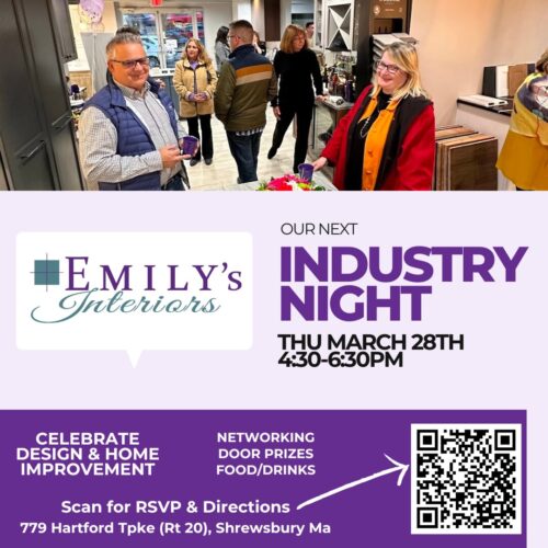 Emily's Interiors Industry Night Event Spring 2024. Architects, Designers, Homeowners welcome to our kitchen cabinet showroom in Shrewsbury Ma