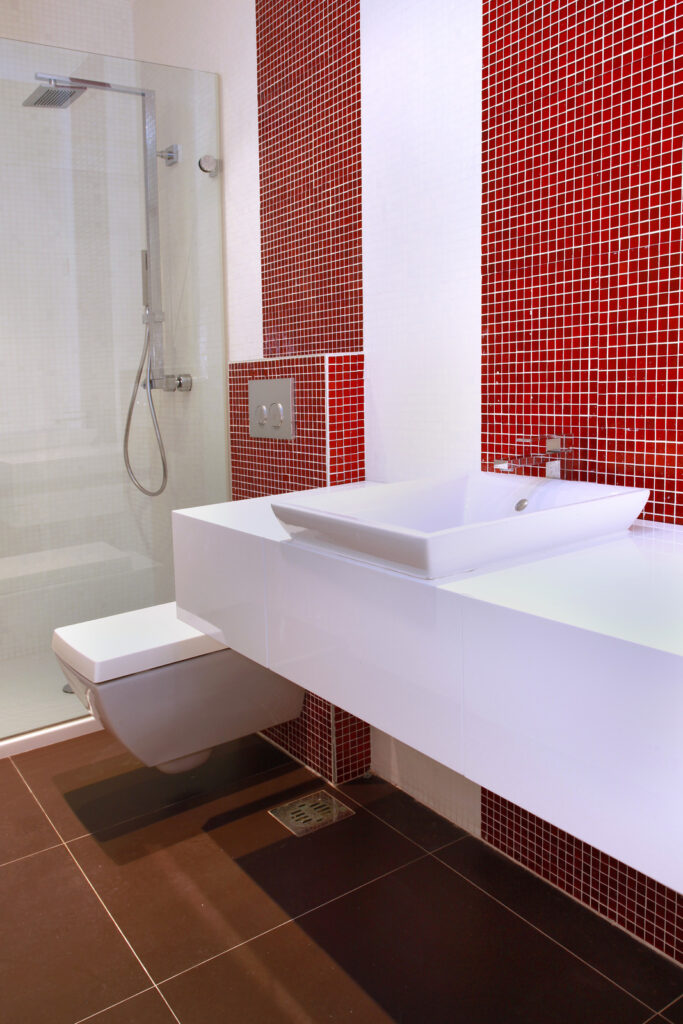 Red and white bathroom design